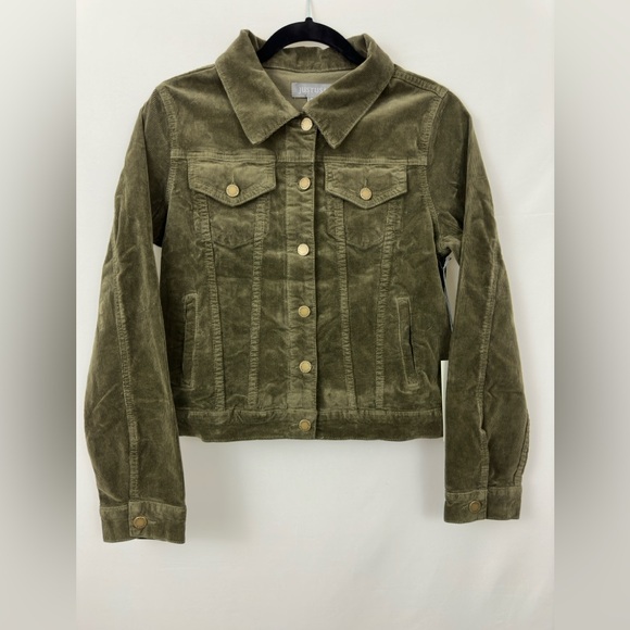 JUST USA - Dark Olive Rustic Corduroy Jacket with bronze hardware Junior… - Picture 5 of 16
